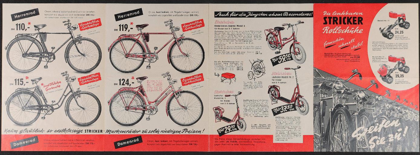 E.u.P. Stricker Fahrradfabrik Faltblatt 1950er Jahre