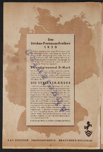 E.u.P. Stricker Fahrradfabrik Katalog Preisausschreiben 2 1950