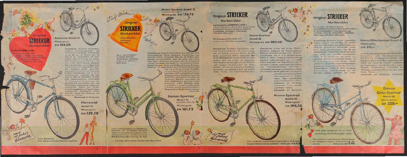 Stricker Markenräder Faltblatt 1950er Jahre