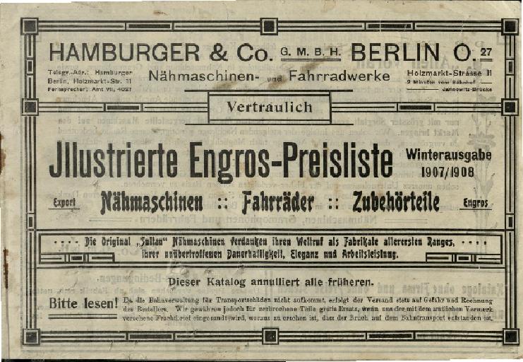 Sultan Hamburger & Co Berlin Katalog 1907