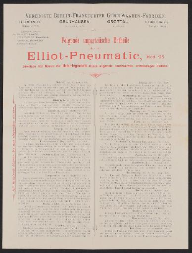 Elliot-Pneumatic, Vereinigte Berlin-Frankfurter Gummiwaaren-Fabriken, Kunden Urtheile 1895