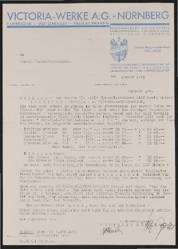 Victoria Brief mit Preisliste 1932