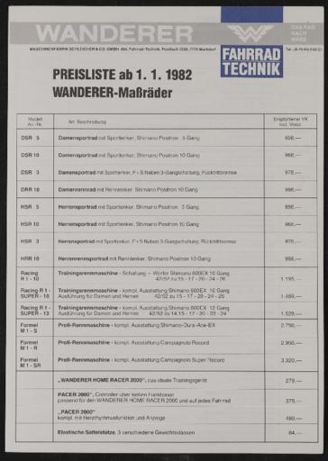Wanderer Preisliste 1982