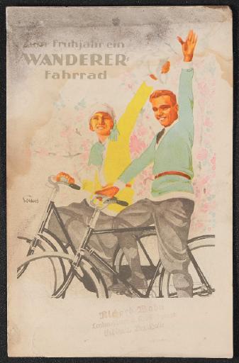 Wanderer Zum Frühjahr ein Wanderer Fahrrad Faltblatt 20er Jahre
