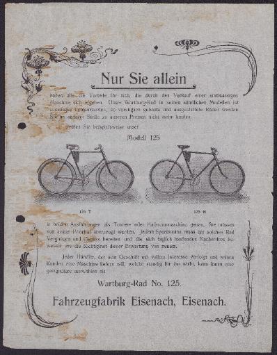 Wartburg Werbeblatt für Modell 125 1906