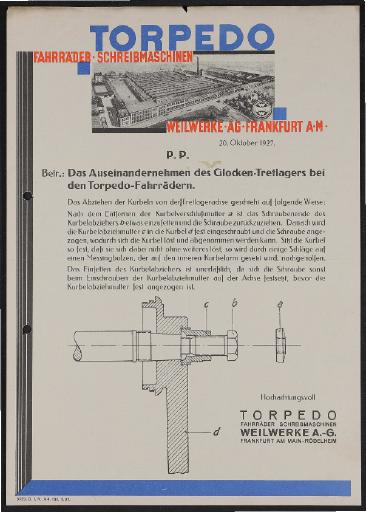 Torpedo Demontageanleitung Glocken-Tretlager 1927